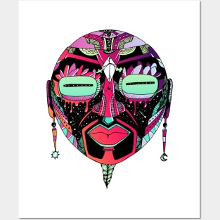 Blue Red Blend African Mask 2 Posters and Art